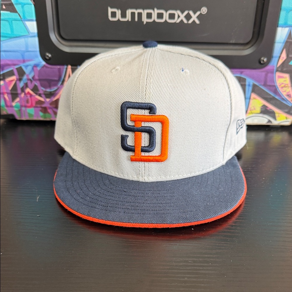 New Era Kids Gray and Navy Hat with Orange Logo